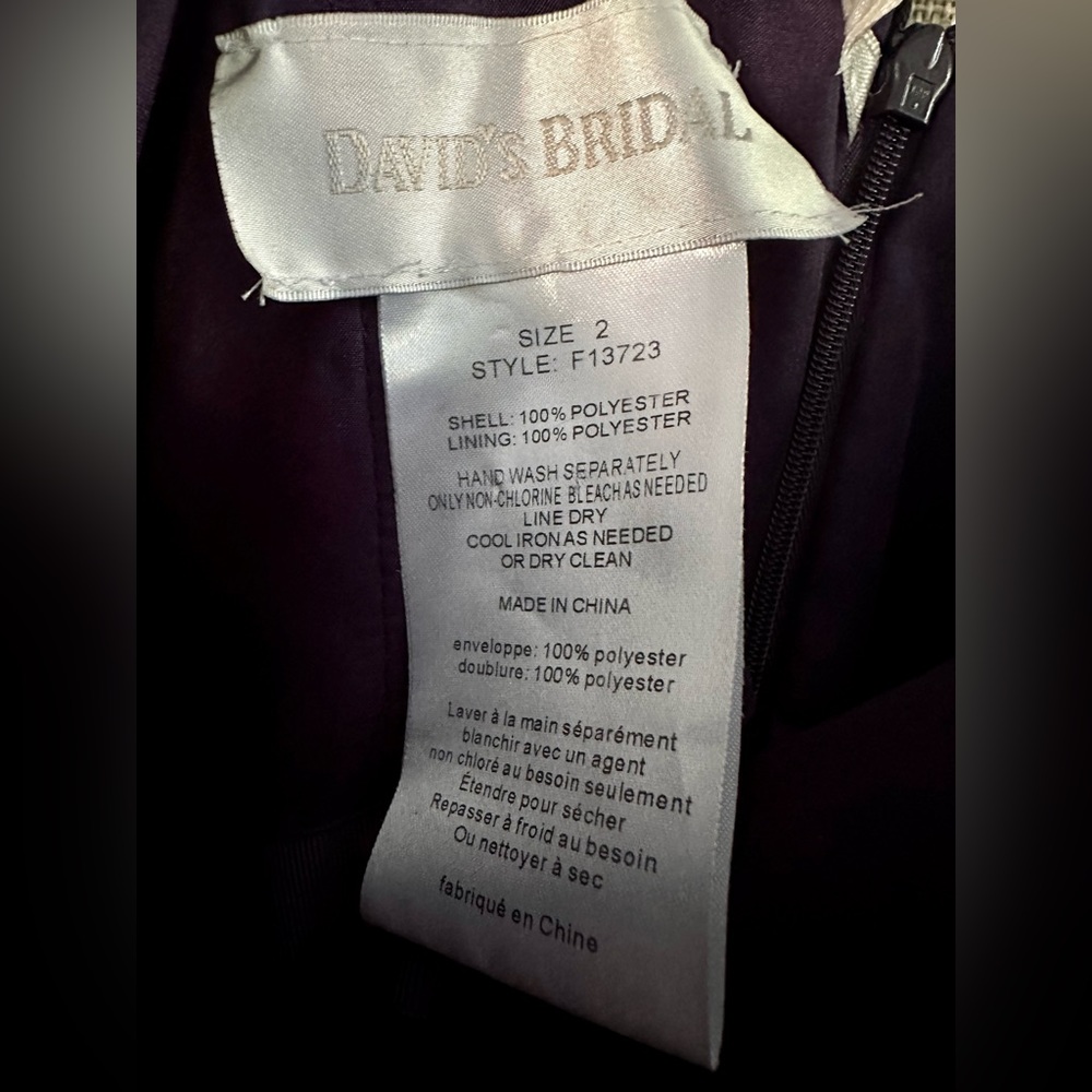 David’s Bridal•strapless pin-tuck gown•size 2P•polyester•lined•dusty plum/purple - Picture 4 of 12